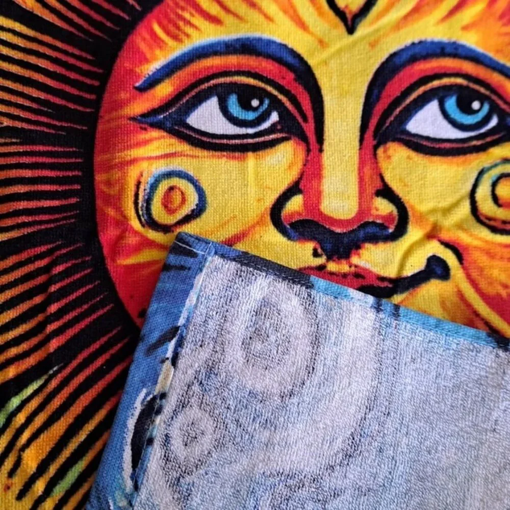 Sun & And Moon Towel Bath Beach Pool Gift Celestial Faces Merge 30x60 Waves Sky